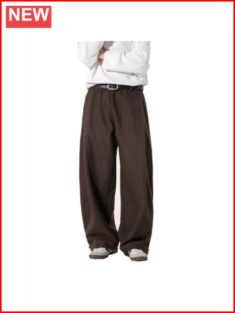 Men's Polyester Baggy Wide Leg Pleated Dress Pants Elastic Waist Trousers